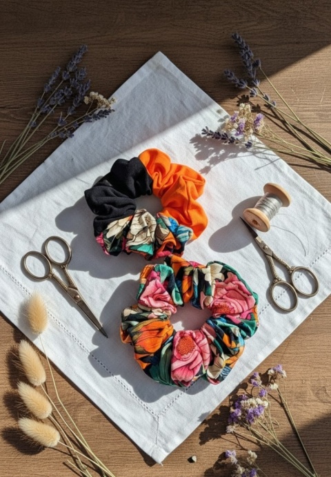 Scrunchie/Frotka MAXI – Orange Garden – zestaw 2 szt
