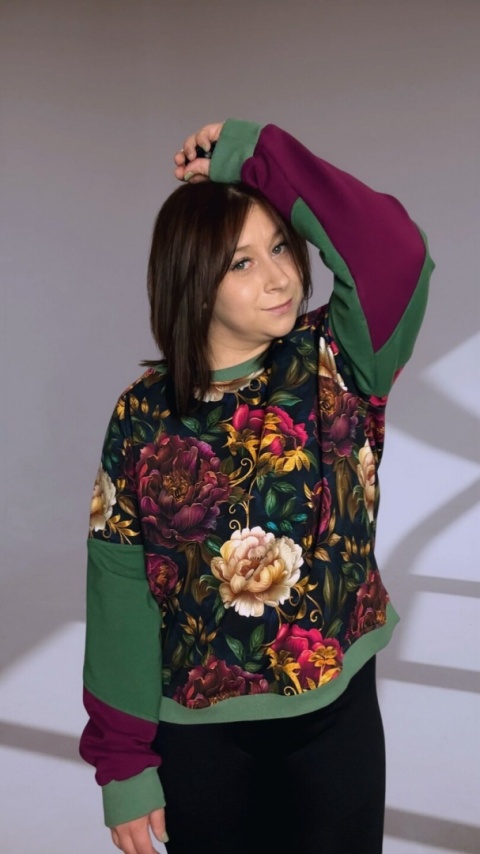Bluza Dresowa Oversize Damska FLORAL NIGHT