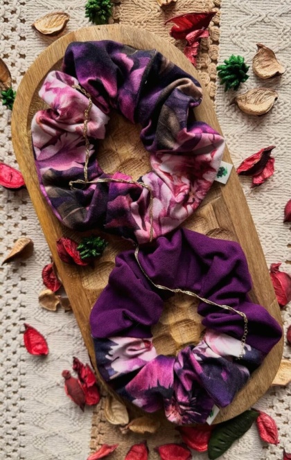 Scrunchie/Frotka MAXI Floral Violet - zestaw
