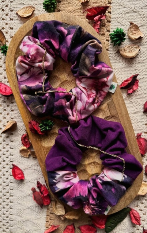 Scrunchie/Frotka MAXI Floral Violet - zestaw