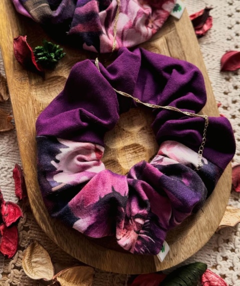 Scrunchie/Frotka MAXI Floral Violet - zestaw