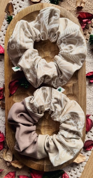 Scrunchie/ Frotka MAXI Lace Beige - zestaw