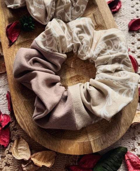 Scrunchie/ Frotka MAXI Lace Beige - zestaw