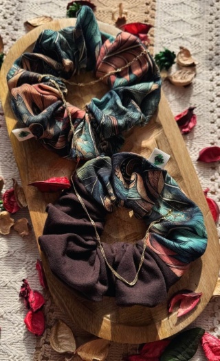 Scrunchie/Frotka MAXI Leaf Brown - zestaw