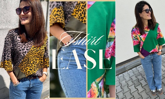 Kolorowy t-shirt pudełkowy – unikalny patchwork w duchu less waste